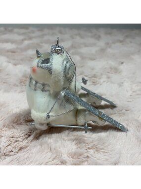 Vintage Glass Ornament Skiing Snowman & Glitter Jumping Skier Skis Goggles